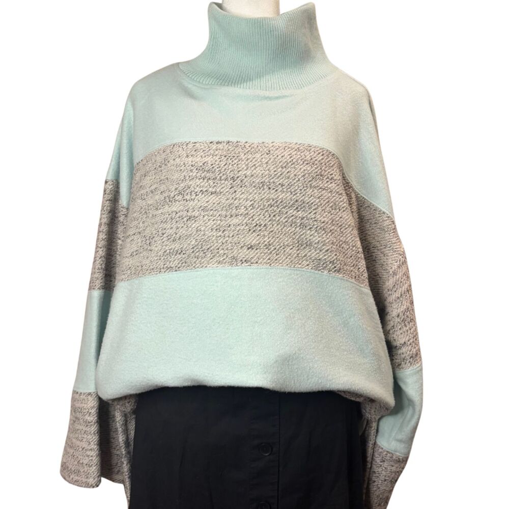 Anthropologie Daily Practice Colorblock Turtleneck Sweater Mint Taupe Size L